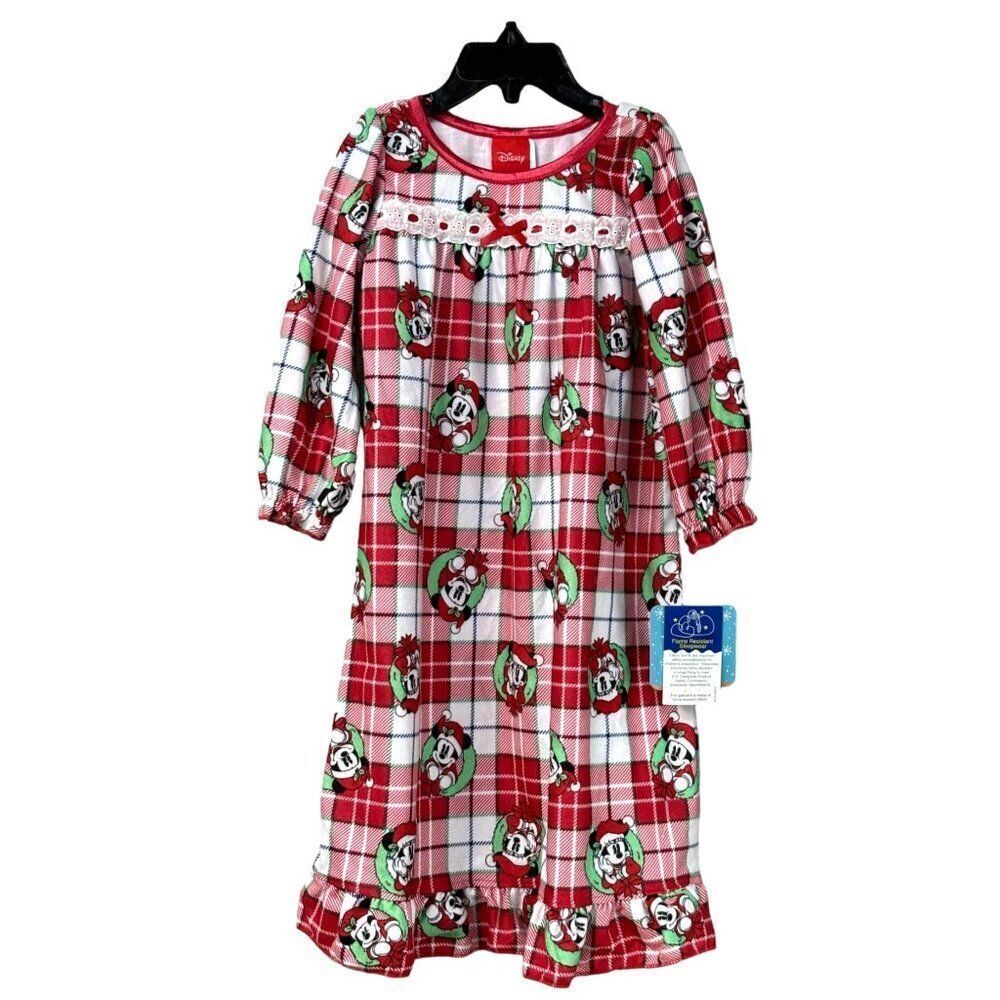 Disney Little Girl's Mickey Plaid Holiday Nighgown, Red, 2T